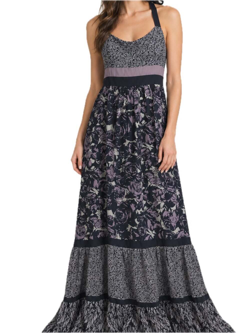 Vintage Charlotte Russe Maxi Dress 90s Y2K Halter Boho Smocked Floral Purple M